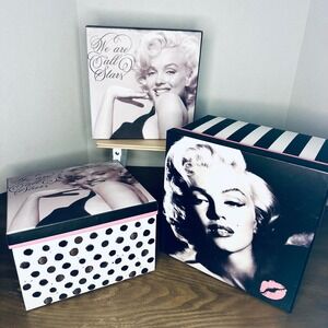 Marilyn Monroe Decorative Storage Boxes Set of 3 Black White Pink Glam BNWT